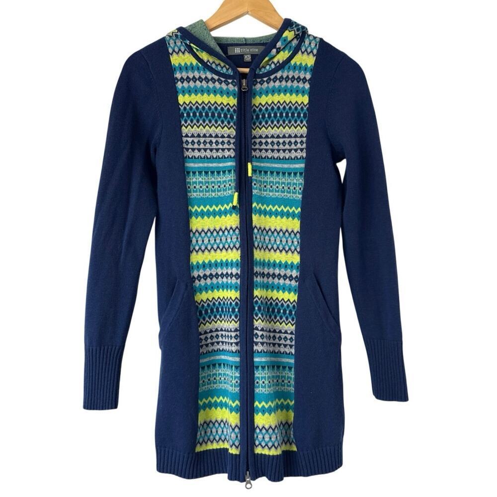 Title Nine Merino Wool Blend Cardigan Sweater Hooded Full Zip Jacket Sz XS
